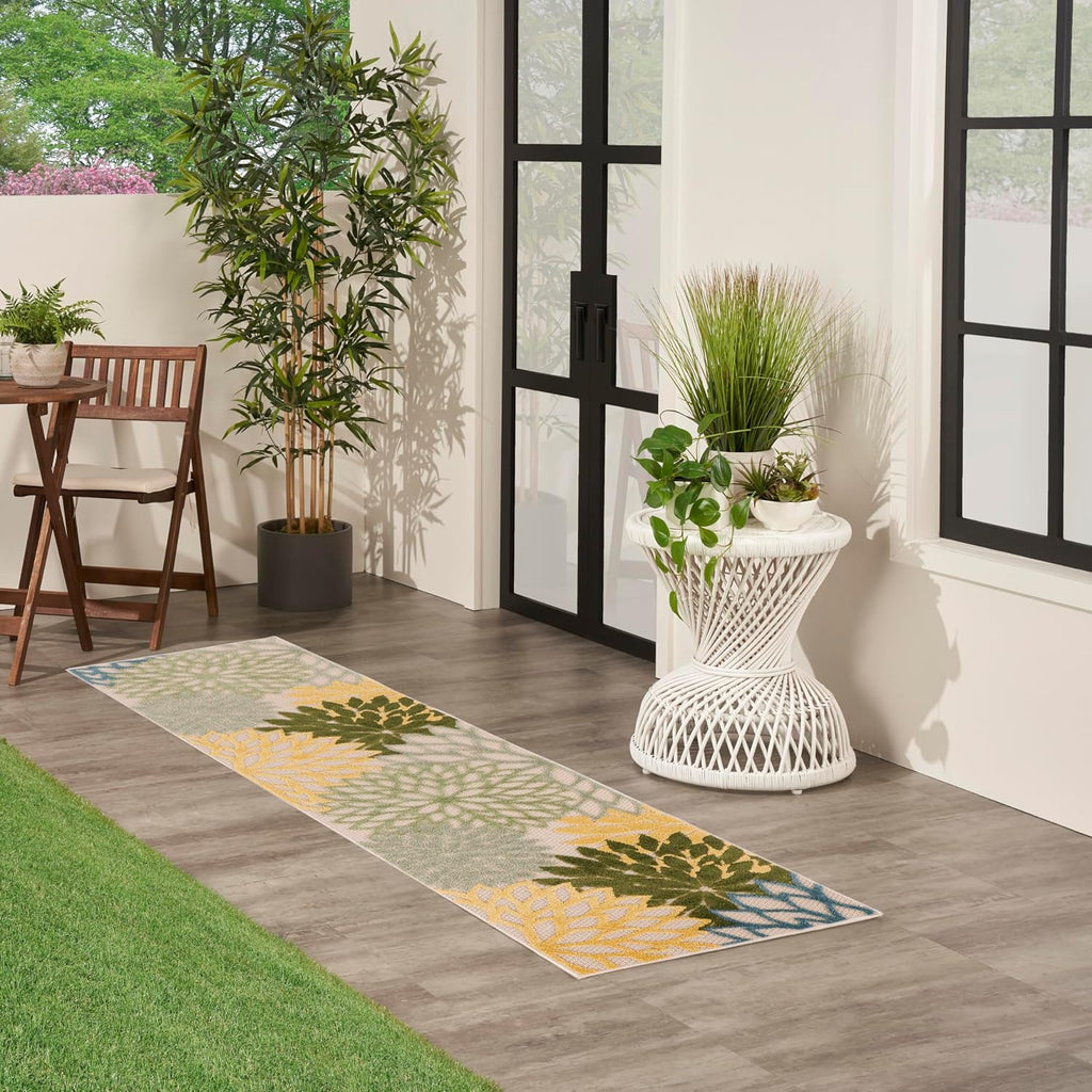 Nourison Home Aloha Indoor/Outdoor Green Multicolor 2' x 6' Area Rug, Easy Cleaning, Non-Shedding, Bed Room, Living Room, Dining Room, Backyard, Patio, Deck (2x6)