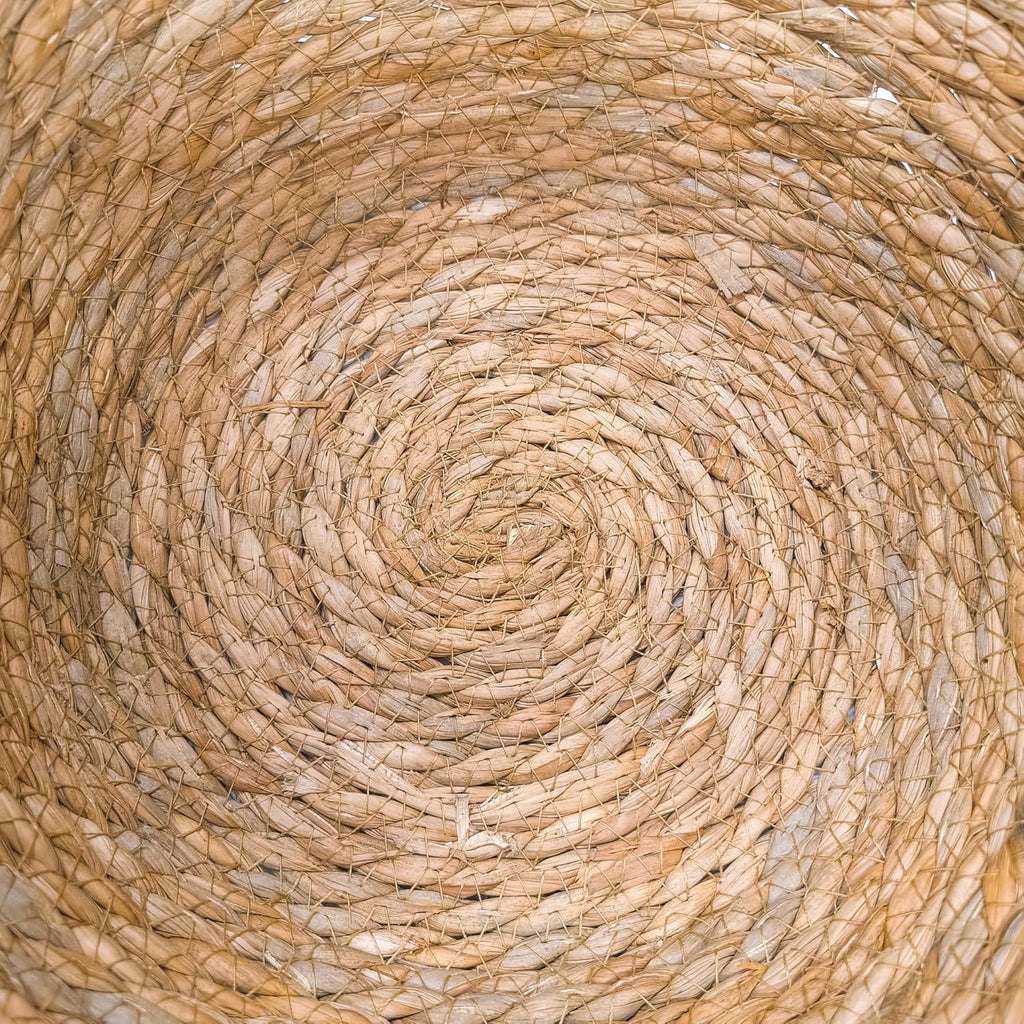 GIB Round Wicker Woven Seagrass Storage Baskets with Leather Handles Set of 3, Natural Decorative Braided Rope Wicker Baskets Bins for Shelves Blankets Organizing, 13", 12" & 11"