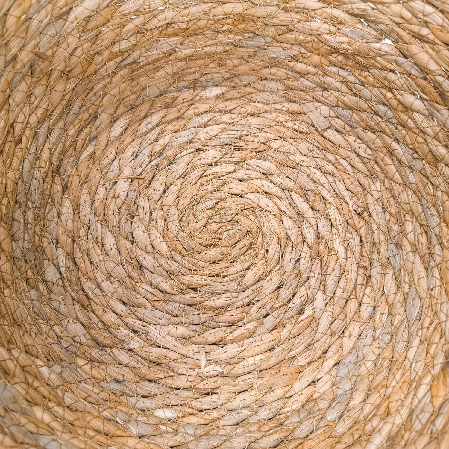 GIB Round Wicker Woven Seagrass Storage Baskets with Leather Handles Set of 3, Natural Decorative Braided Rope Wicker Baskets Bins for Shelves Blankets Organizing, 13", 12" & 11"