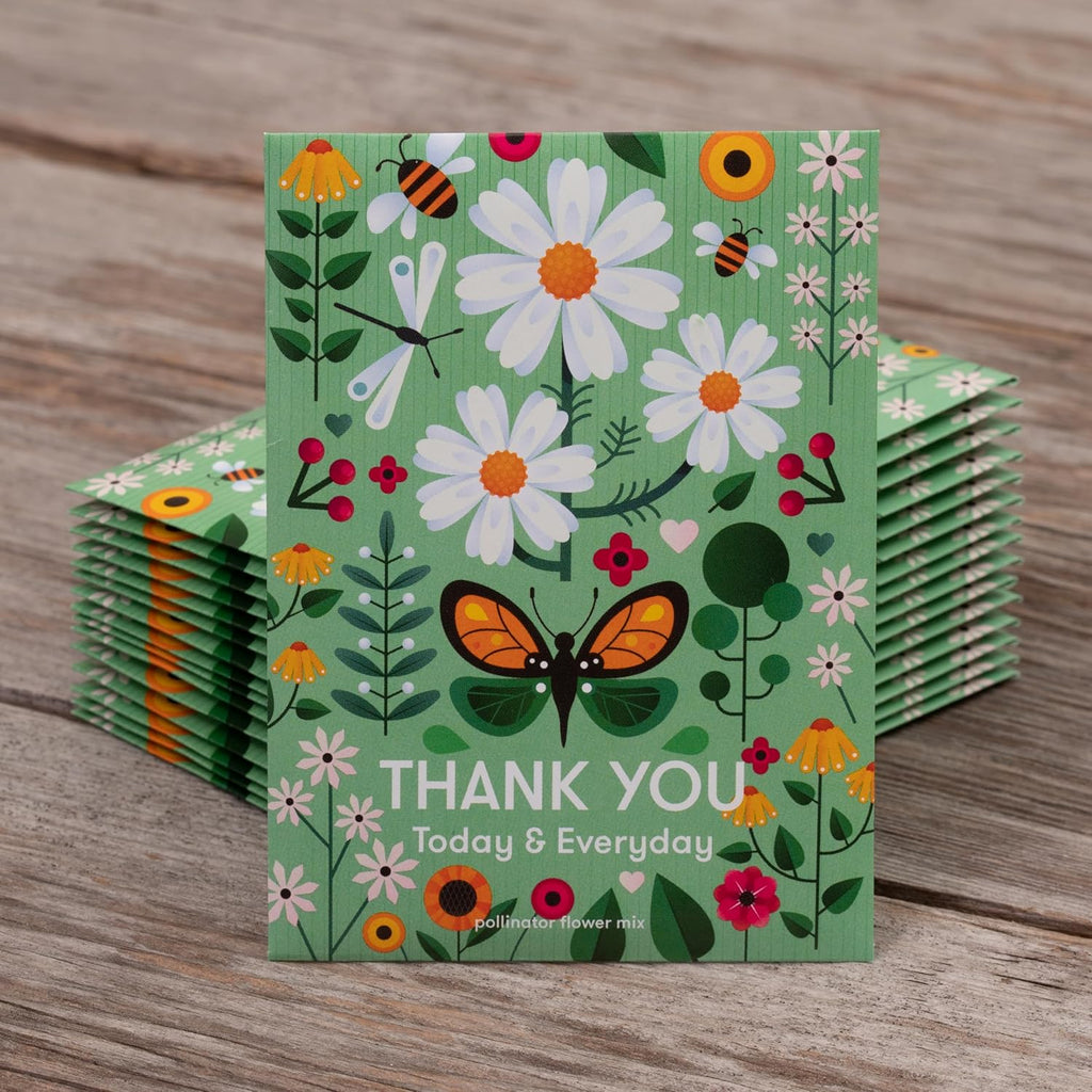 Bentley Seed Co. Thank You Packet - Pollinator Flower Mix - 25 Seed Packets - Perfect Eco-Friendly Thank You Gift - Non GMO Seeds, Green