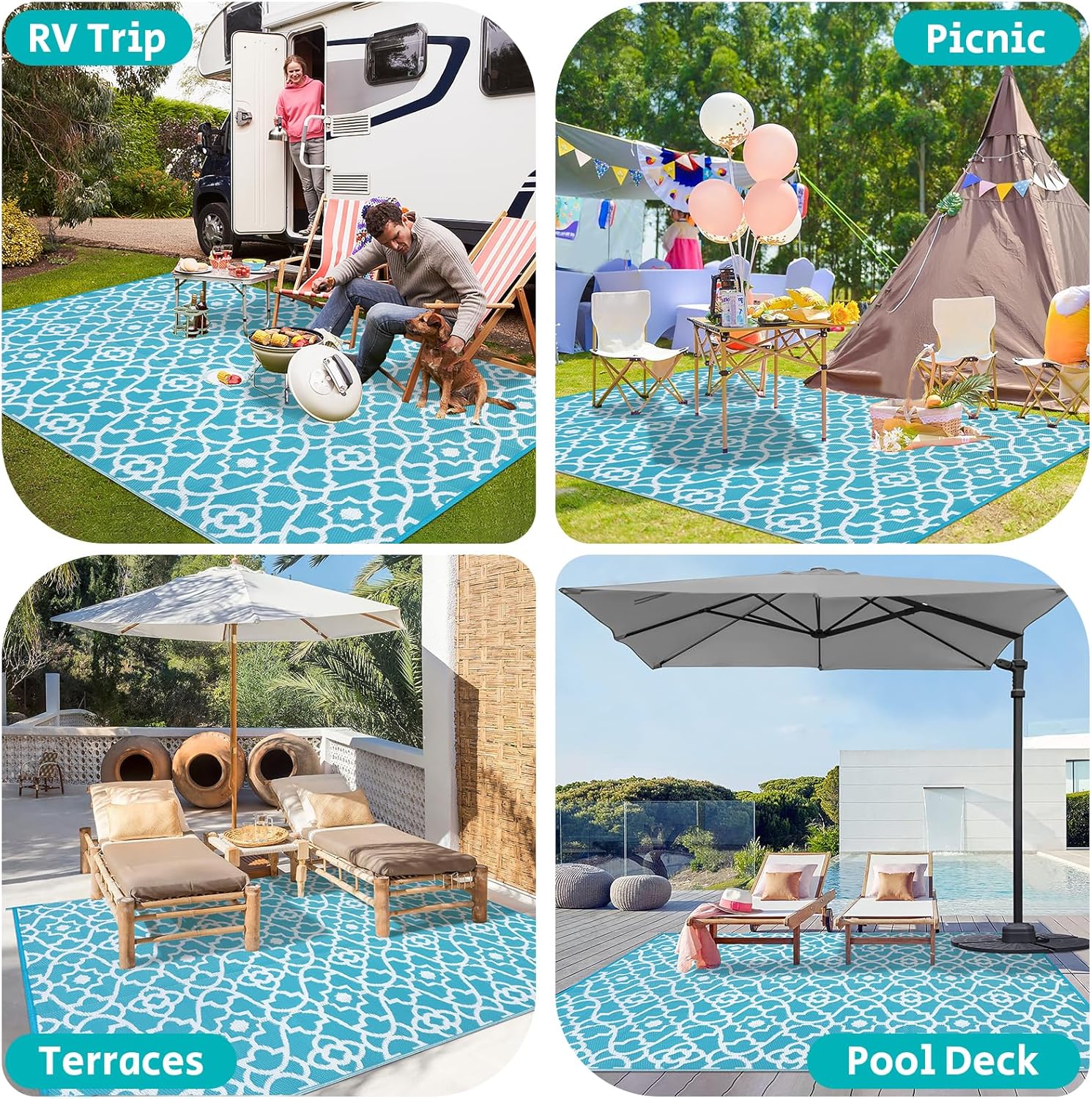 HEBE Outdoor Rug Waterproof 6x9, Plastic Straw Rug Camping Rug, Reversible Outdoor Patio Rugs RV Mat Clearance, Indoor Outside Floor Carpet for Porch,Deck,Camper,Balcony,Backyard