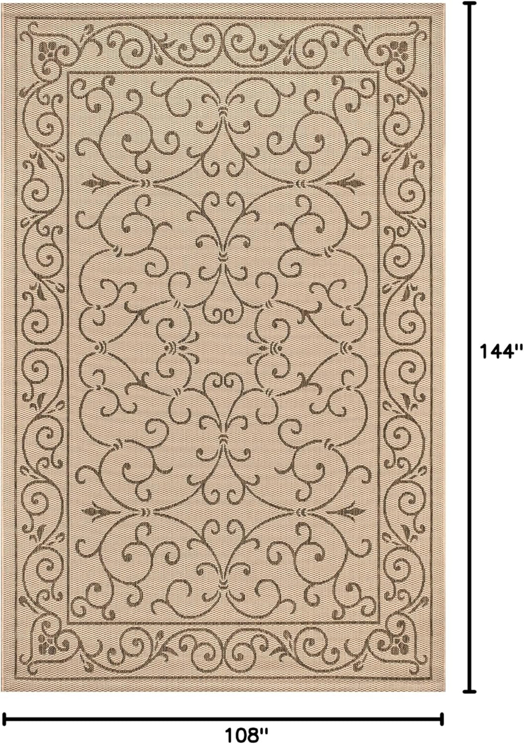 JONATHAN Y SMB106A-9 Charleston Vintage Filigree Textured Weave Indoor Outdoor Area Rug Classic Coastal Easy Cleaning Bedroom Kitchen Backyard Patio Non Shedding, 9 X 12, Beige/Brown