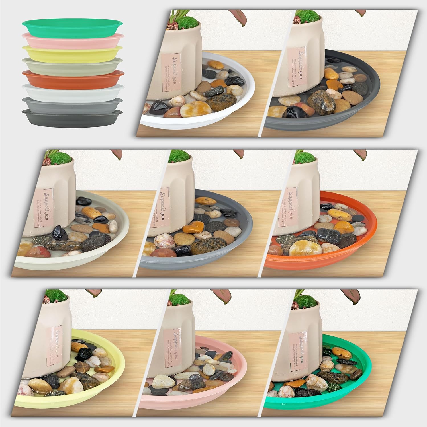 12Pcs Colourful Plant Saucer, 6 8 10 Inch Durable Plastic Plant Tray, Round Plant Pot Saucers, Drip Tray for Indoor and Outdoor Garden, Semi-Clear