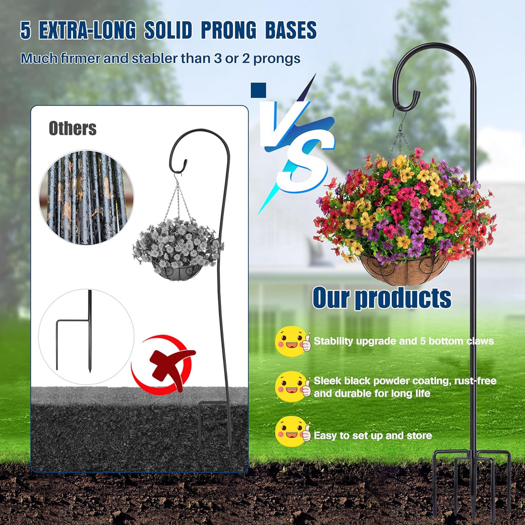 Ottsuls Bird Feeder Pole, 45 INCH Heavy Duty Shepherds Hooks for Outdoor with 5 Prong Base, Adjustable Stand Hanger for Garden Plant, Hummingbird Feeder, Lantern, Hanging Wedding Decor (2 Pack)