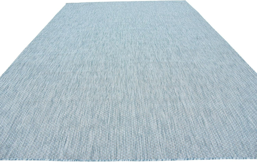 Unique Loom Collection Casual Transitional Solid Heathered Indoor/Outdoor Flatweave Area Rug (9' x 12' Rectangle, Aquamarine/Ivory)