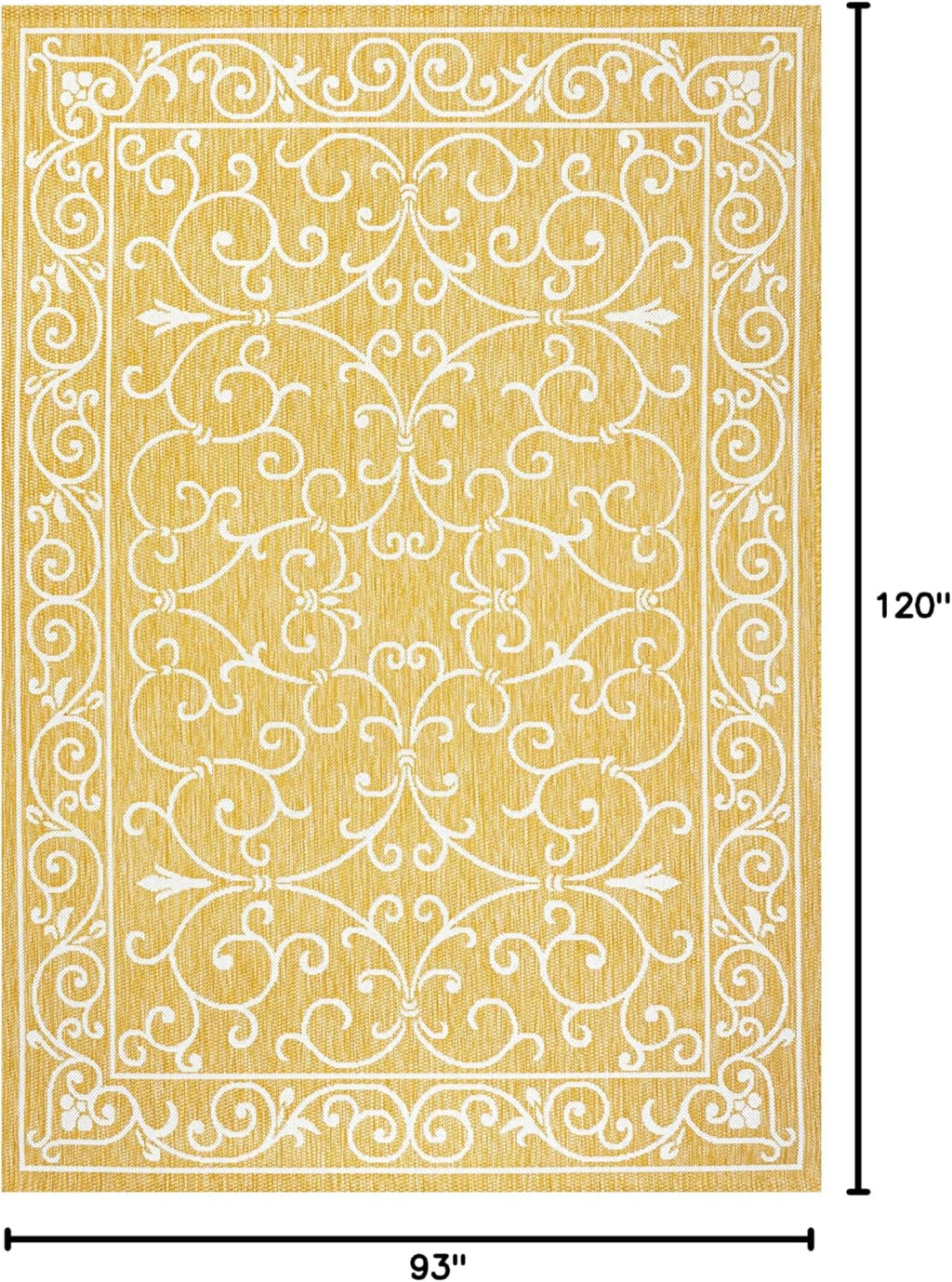JONATHAN Y SMB106L-8 Charleston Vintage Filigree Textured Weave Indoor Outdoor Area Rug, Classic Traditional Easy-Cleaning,Bedroom,Kitchen,Backyard,Patio,Non Shedding, 8 X 10, Yellow/Cream
