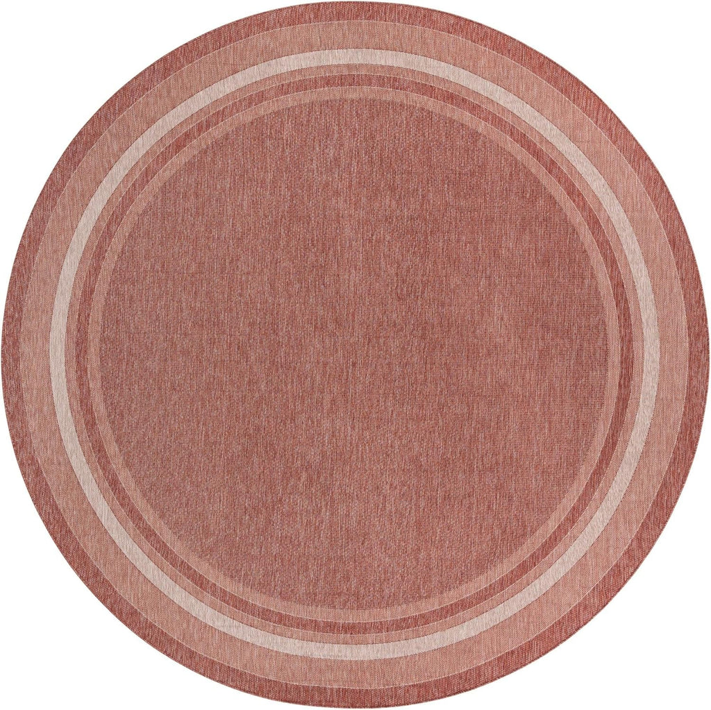 Unique Loom Outdoor Border Collection Area Rug - Soft Border (13'Round, Rust Red/ Ivory)