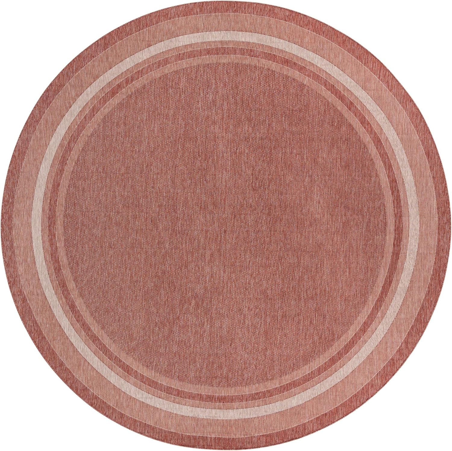 Unique Loom Outdoor Border Collection Area Rug - Soft Border (13'Round, Rust Red/ Ivory)