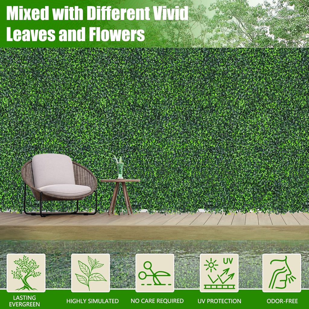 Artificial Boxwood Roll,48x120 in(40 sqft) UV-Anti Faux Ivy Grass Wall Backdrop for Balcony Privacy, Fake Grennery Wall Decor for Garden, Patio, Backyard