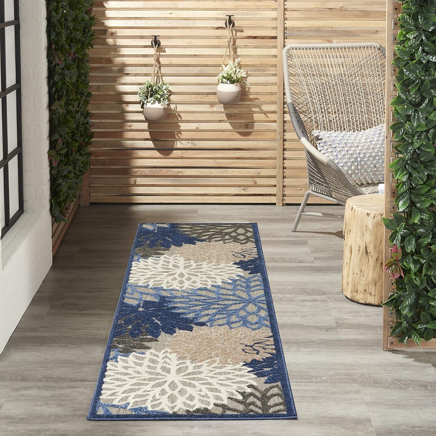 Nourison Aloha Indoor/Outdoor Blue/Multicolor 2' x 6' Area Rug, Tropical, Botanical, Easy Cleaning, Non Shedding, Bed Room, Living Room, Dining Room, Deck, Backyard, Patio (2x6)