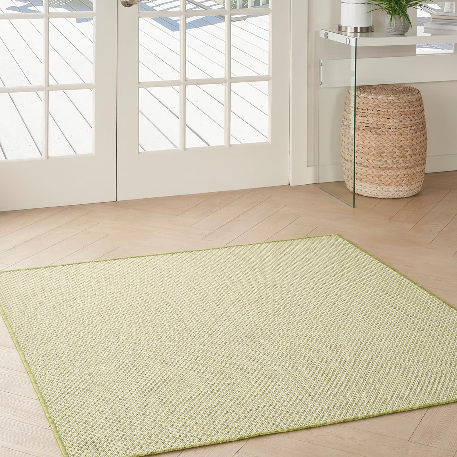 Nourison Home Courtyard Indoor/Outdoor Ivory Green 5' x Square Area Rug, Easy Cleaning, Non Shedding, Bed Room, Living Room, Dining Room, Backyard, Deck, Patio (5 Square)