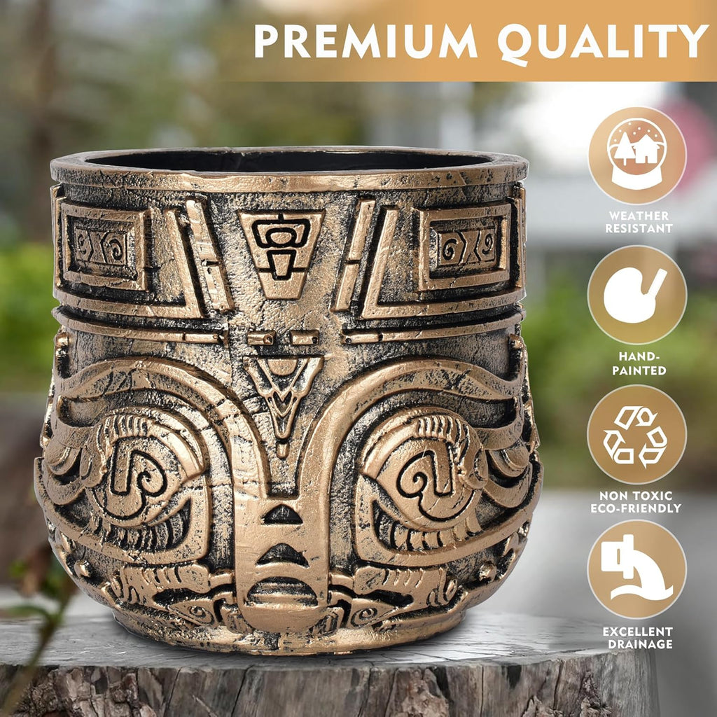Tribal Vintage Face Planter,Lightweight Unique Plant Pots with Drainage,Eclectic Small Succulent Flower Planters Pots for Outdoor&Indoor Plants,Funny Garden Pot for Room Decor(5.5in,Gold)