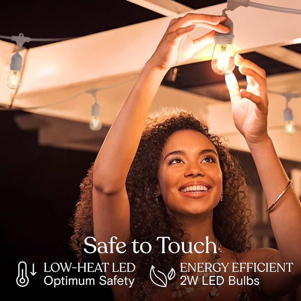 Brightech Ambience Pro Waterproof LED Outdoor String Lights, 48 Ft, Hanging, Dimmable Vintage Edison Bulbs, 15 Bulbs, 2W