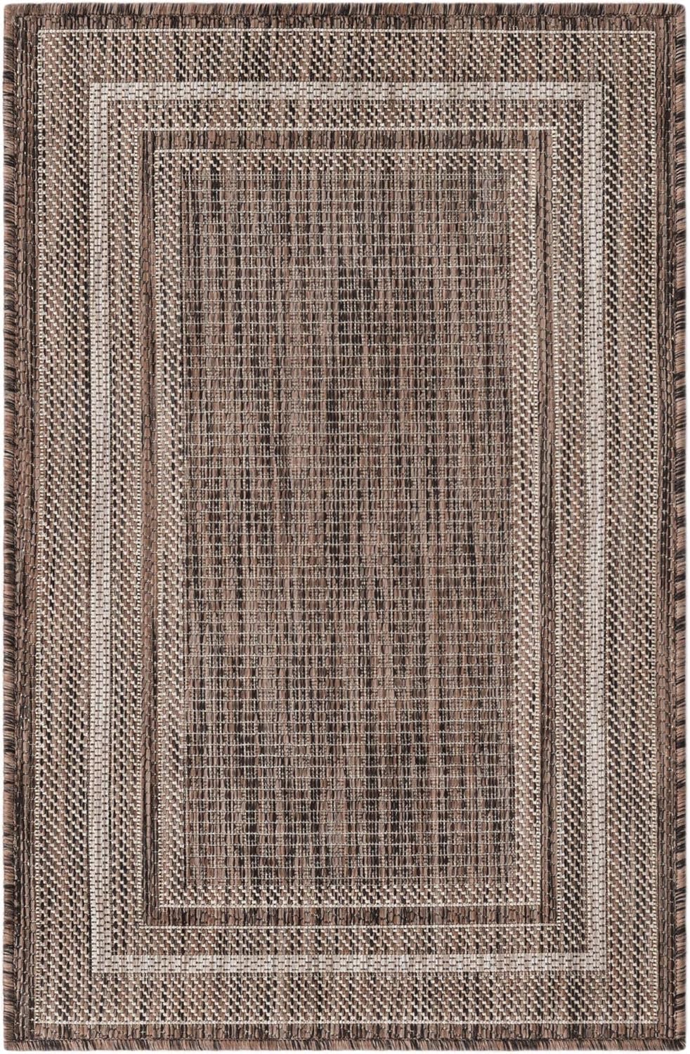 Unique Loom Outdoor Border Collection Area Rug - Soft Border (2' x 3' 1" Rectangle, Brown/ Ivory)
