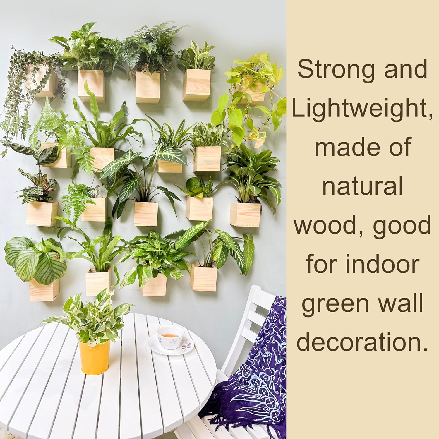 LaLaGreen Wooden Planter Box for Plants (4x4 Inch, 2 Pack) Small Square Wall Planters for Indoor Plant, Natural Wood Hanging Flower Pot Boxes Table Centerpiece Herb Balcony Home Garden Office Decor