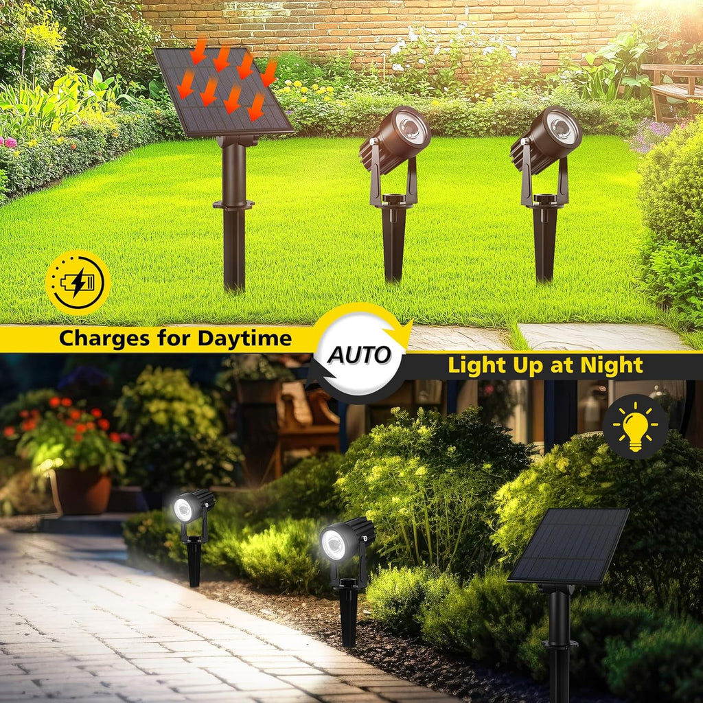 T-SUN 2W Solar Spotlights, LED Solar Powered Landscape Lights Outdoor Waterproof Solar Security Wall Lights Auto ON/Off Dual Head Light for Garden Yard Patio(Cold White)