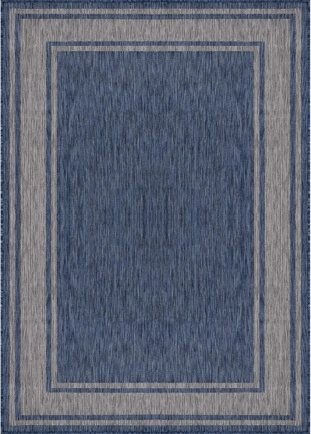 Beverly Rug Large Outdoor Rug 9x12 Modern Bordered Area Rugs for Indoor and Outdoor Patio Deck Porch Garden Waterproof Weather Sun Resistant Washable Outside Carpet (9 x 12 Navy)