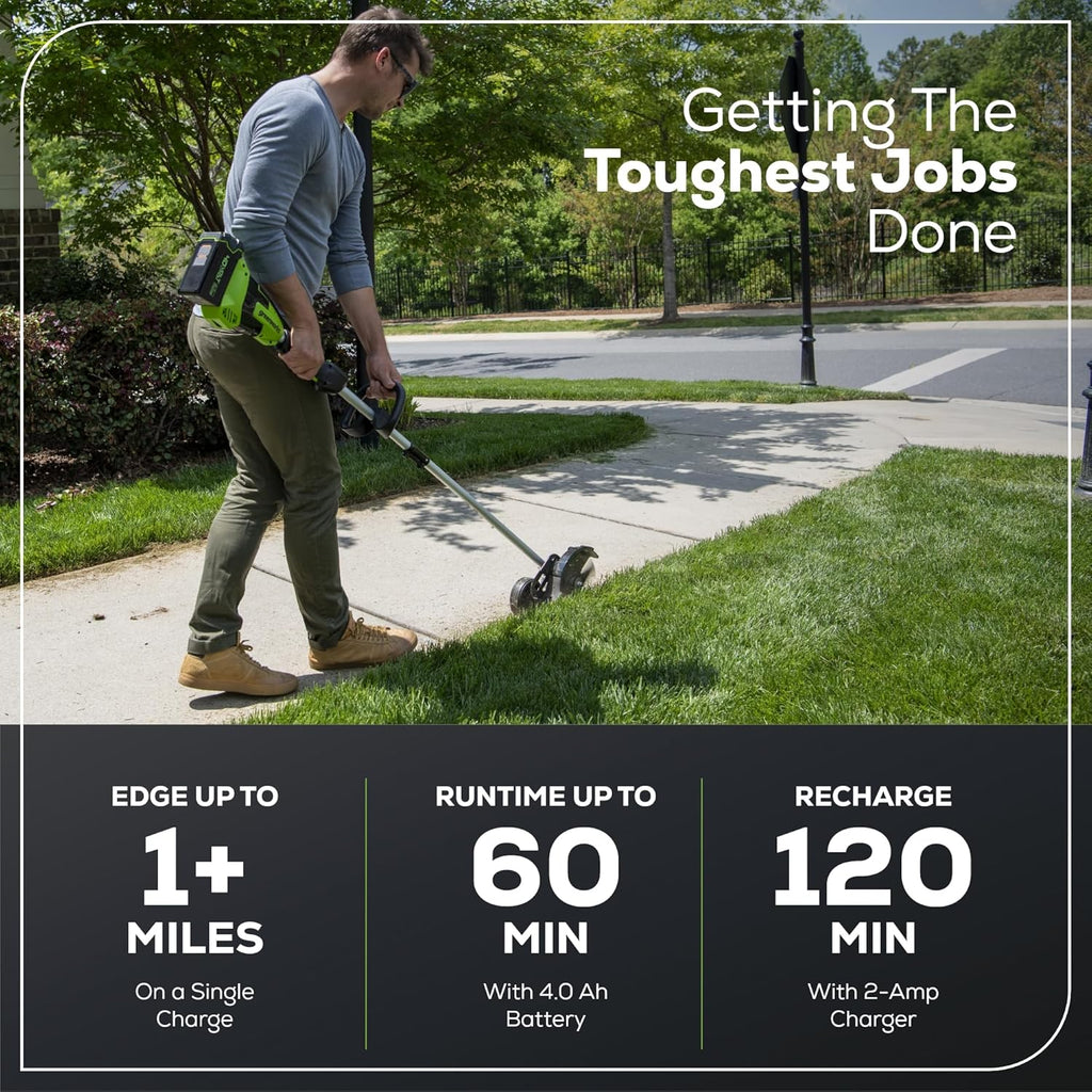 Greenworks 40V 8" Brushless Edger, 4.0Ah USB Battery and Charger Included