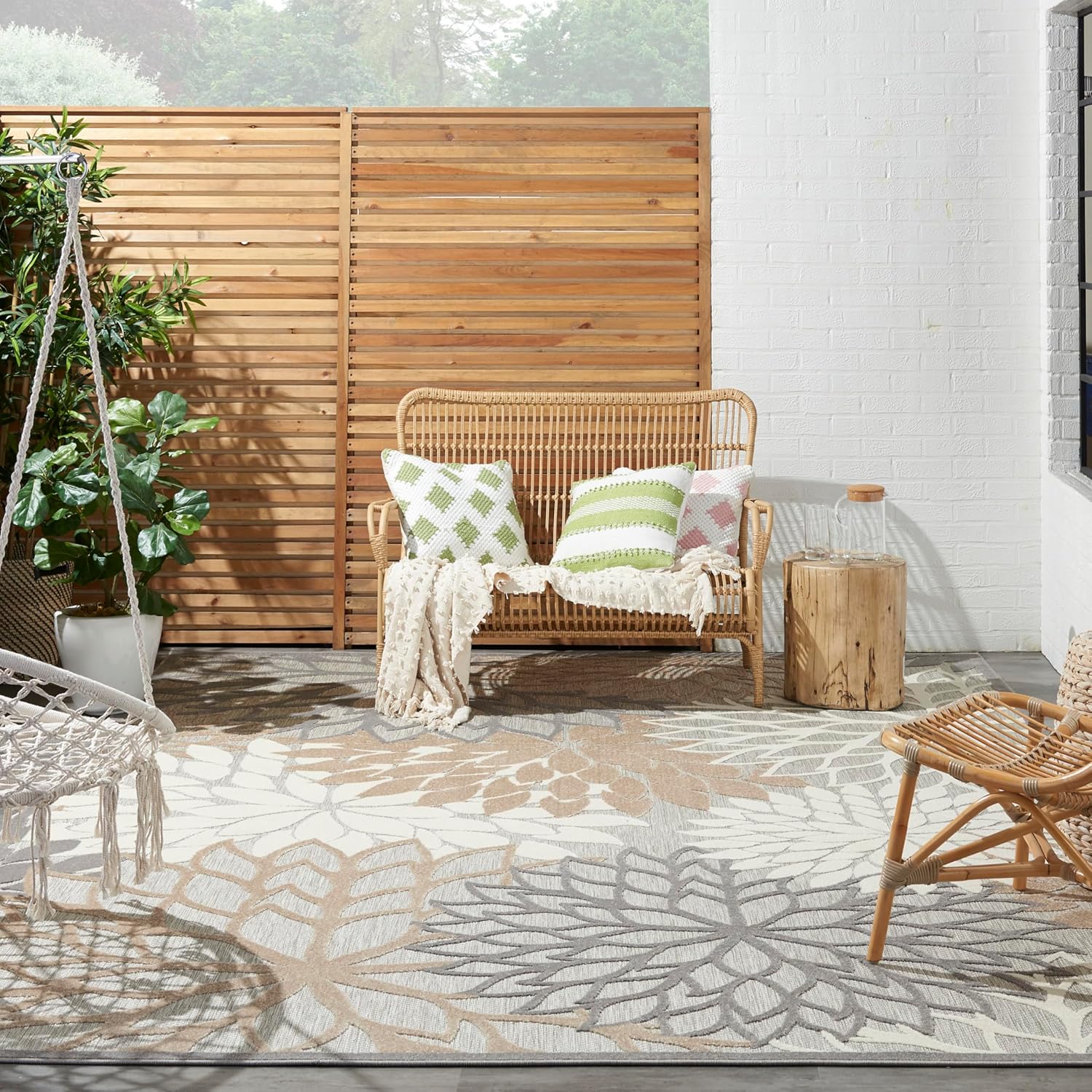 Nourison Aloha Indoor/Outdoor Natural 9'6" x 13' Area -Rug, Tropical, Botanical, Easy Cleaning, Non Shedding, Bed Room, Living Room, Dining Room, Deck, Backyard, Patio (9x13)