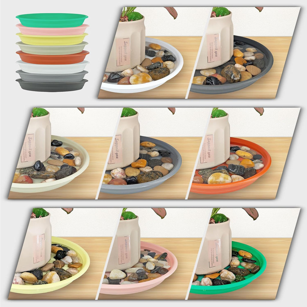 12Pcs Colourful Plant Saucer, 6 8 10 Inch Durable Plastic Plant Tray, Round Plant Pot Saucers, Drip Tray for Indoor and Outdoor Garden, Creamy White