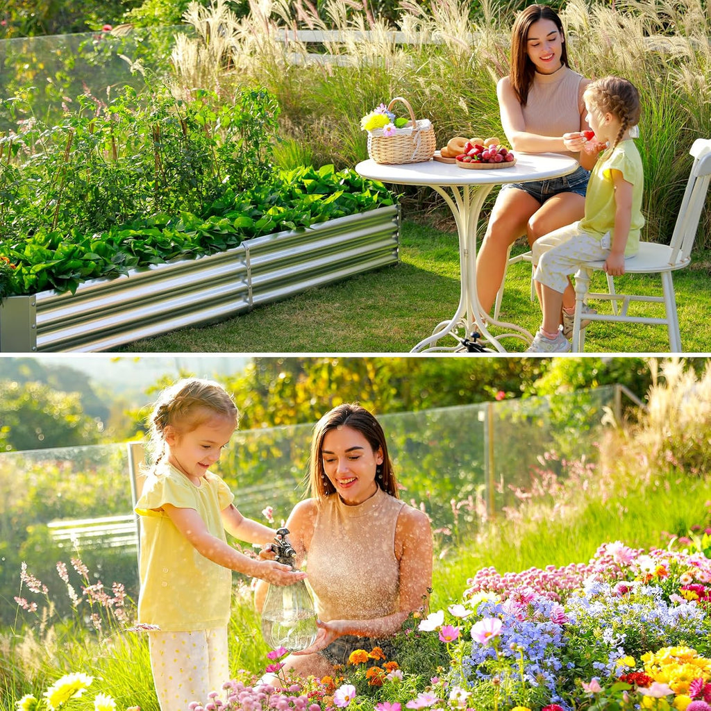 Land Guard 2 Pack 8×4×1ft Galvanized Metal Raised Garden Bed, Metal Planter Kit Box Outdoor for Deep-Rooted Vegetables, Flowers, Green and Herbs…