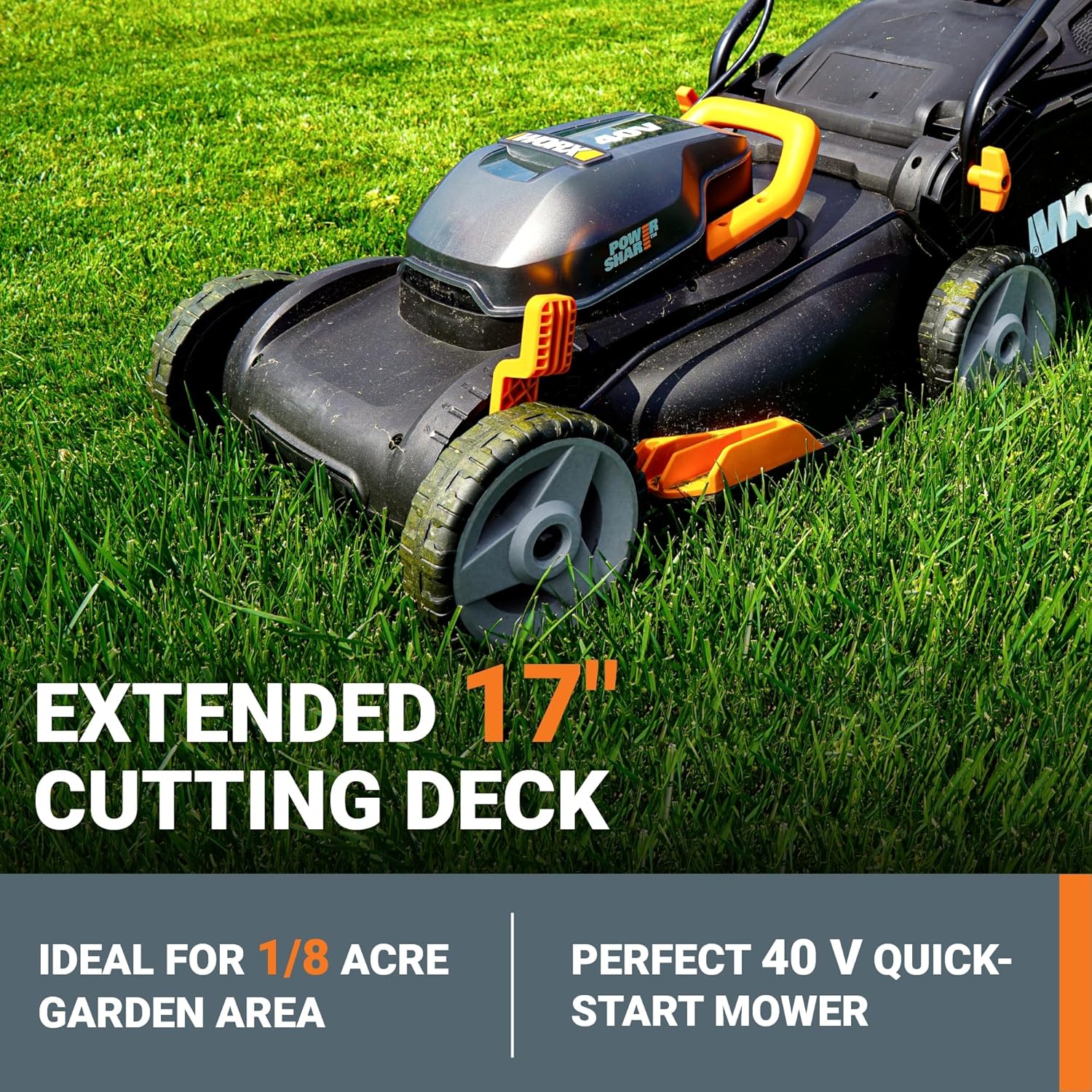 WORX 40V 17" Cordless Lawn Mower for Small Yards, 2-in-1 Electric Mower Cuts Quiet, Compact & Lightweight Push Lawn Mower with 7-Position Height Adjustment – 2 Batteries & Charger Included