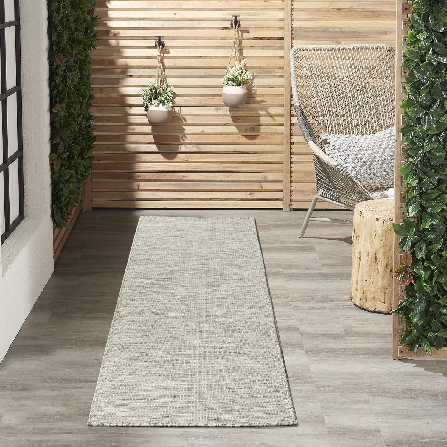 Nourison Positano Indoor/Outdoor Light Grey 2'2" x 8' Area Rug, Easy Cleaning, Non Shedding, Bed Room, Living Room, Dining Room, Backyard, Deck, Patio (2x8)