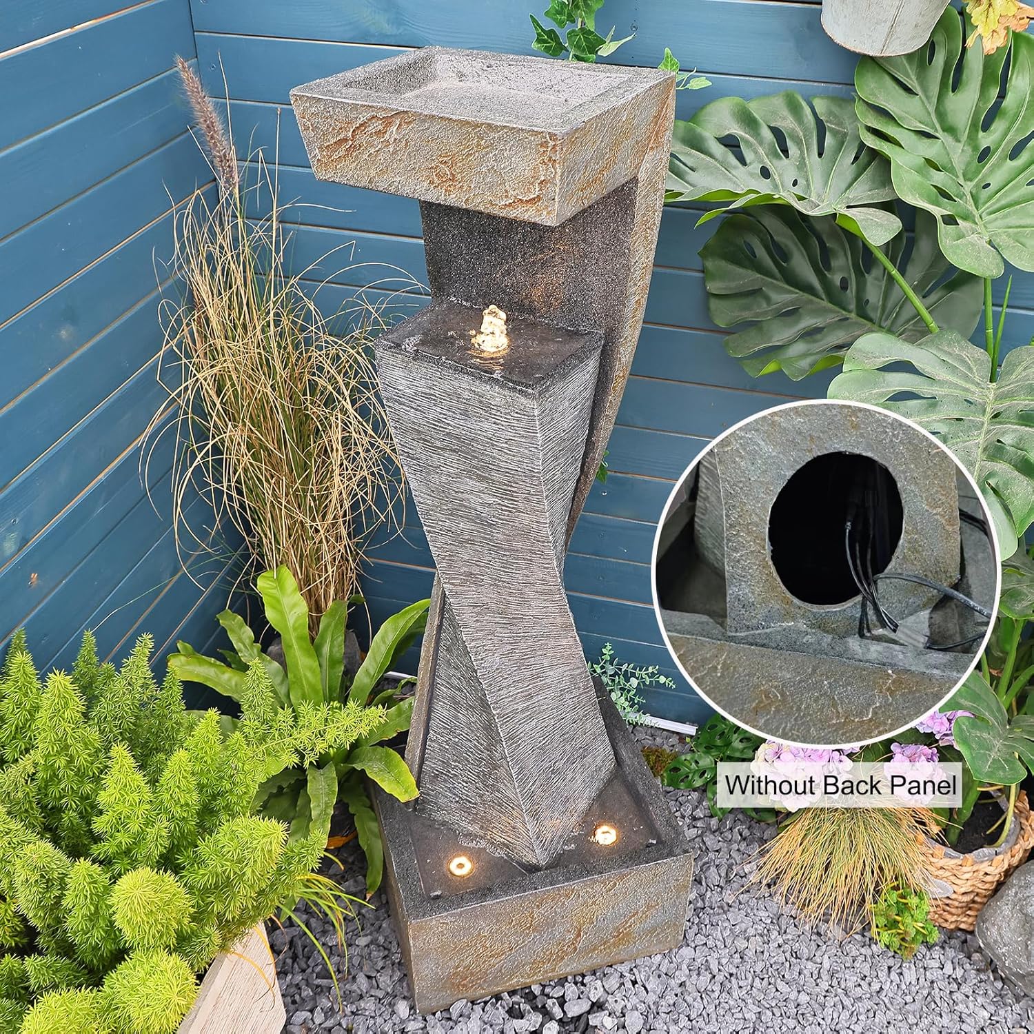 Garden Modern Outdoor Fountain, 47.2" Floor Standing Outdoor Water Fountains with Lights for Garden, Backyard, Patio, Porch, Deck and Home Art Decor