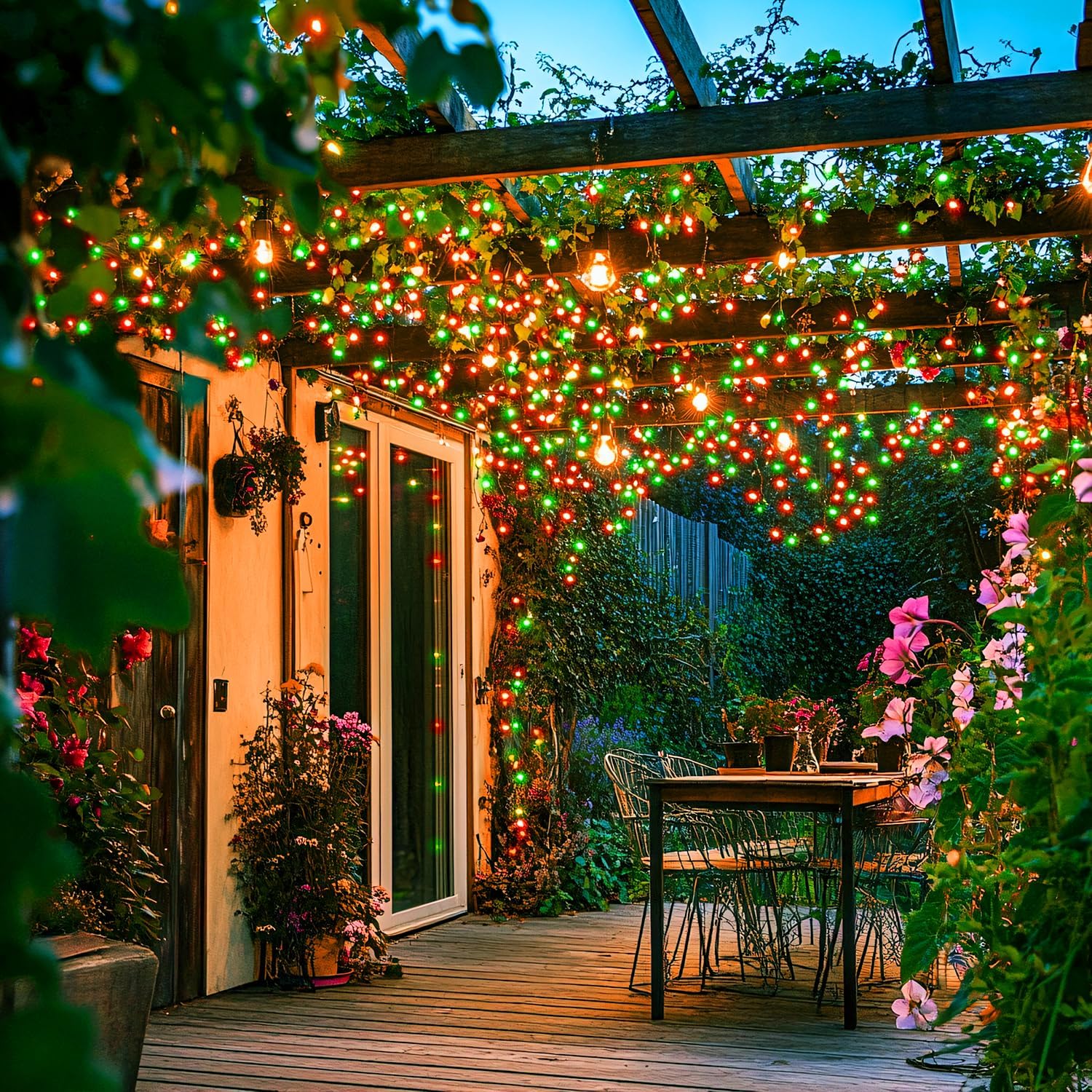 JMEXSUSS Connectable Red and Green Christmas Lights, 8 Modes 100 LED Twinkle String Lights Indoor, Clear Wire Plug-in String Lights Outdoor Waterproof