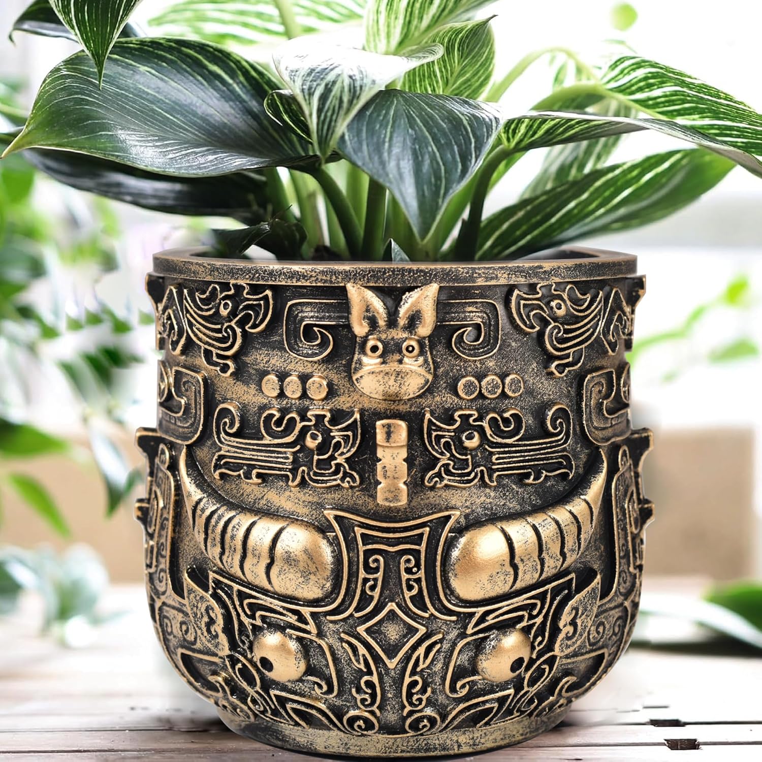 Tribal Vintage Face Planter,Lightweight Unique Plant Pots with Drainage,Eclectic Small Succulent Flower Planters Pots for Outdoor&Indoor Plants,Funny Garden Pot for Room Decor(5.5in)