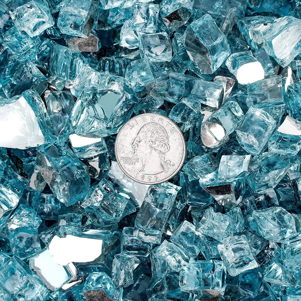 Mr. Fireglass 10 Pounds Fire Glass - 1/4 Inch High Luster Reflective Tempered Glass Rocks for Fireplace Fire Pit Table and Landscaping, Aqua Blue
