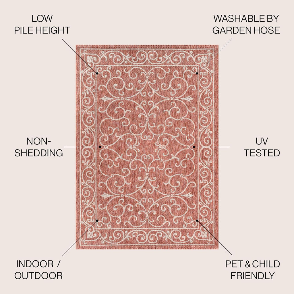 JONATHAN Y SMB106B-4 Charleston Vintage Filigree Textured Weave Indoor/Outdoor Red/Beige 4 ft. x 6 ft. Area Rug, Classic,Easy-Cleaning,HighTraffic,LivingRoom,Backyard, Non Shedding