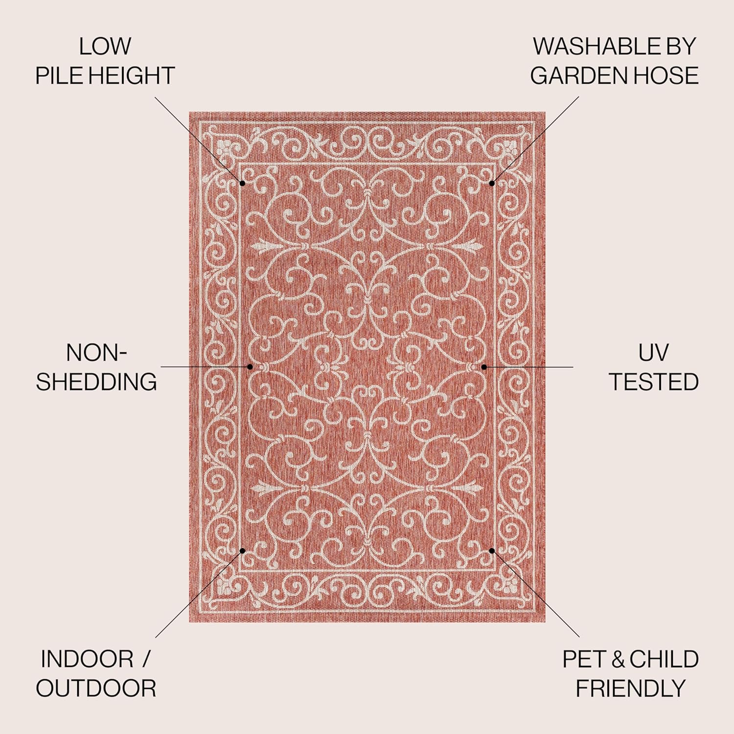 JONATHAN Y SMB106B-4 Charleston Vintage Filigree Textured Weave Indoor/Outdoor Red/Beige 4 ft. x 6 ft. Area Rug, Classic,Easy-Cleaning,HighTraffic,LivingRoom,Backyard, Non Shedding