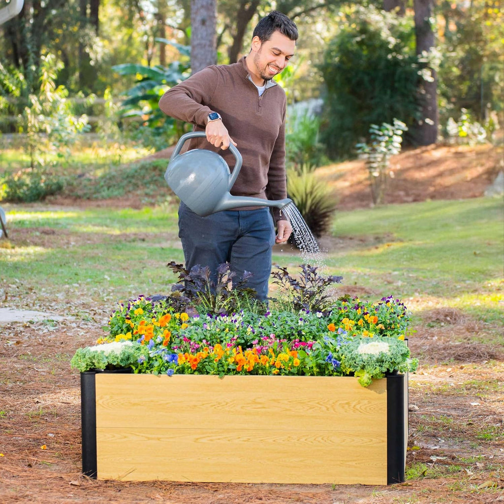 Woodgrain Series Raised Garden Bed, 4' x 4' Outdoor Wooden-Look Metal Planter Box for Gardening Vegetables Flowers Herbs