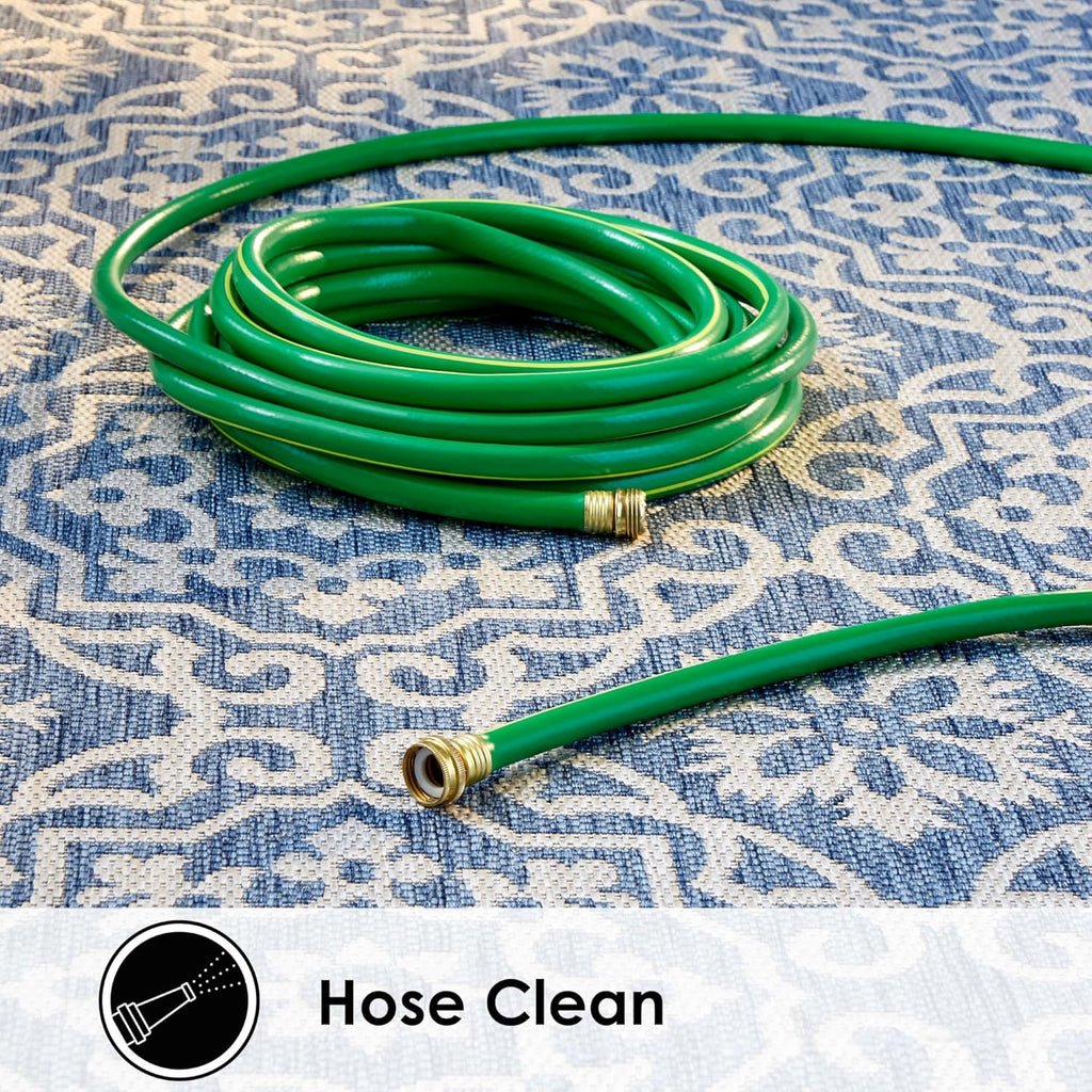 Nicole Miller New York Patio Country Julia Transitional Geometric Indoor/Outdoor Area Rug, Blue/Grey, 7'9"x10'2"