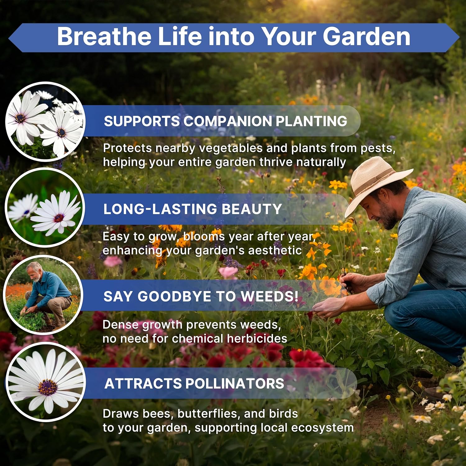 Cape Daisy Flower Seeds Pack 1 oz - Over 2,550 Non-GMO Heirloom Cape Daisy Seeds for Planting, Perennial Flowers in Individual Seed Packet, Seed for Planting Home Garden Indoor & Outdoor Gardening