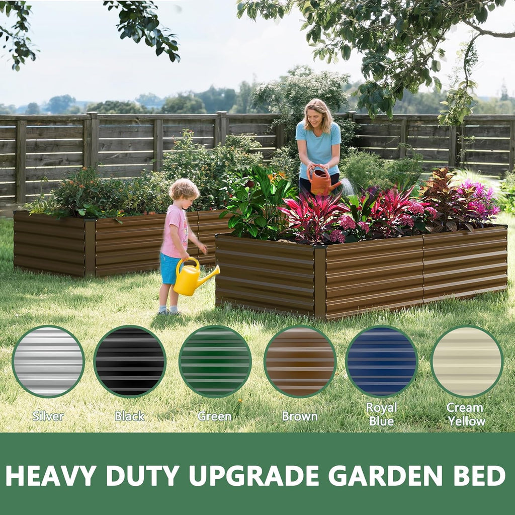 FOOWIN 2pcs 6x3x2ft Galvanized Raised Garden Bed, Planter Raised Garden Boxes Outdoor, Large Metal Raised Beds for Gardening, Garden Bed for Vegetables, Flowers, Herb,269 Gallon Capacity, Brown