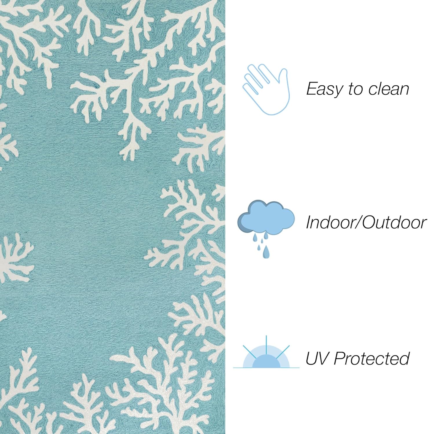 Liora Manne CAPRI Indoor/Outdoor Handmade Synthetic Blend Durable Area Rug - Traditional Border Coastal Beach Accent (Coral Border Aqua) (2' x 8')