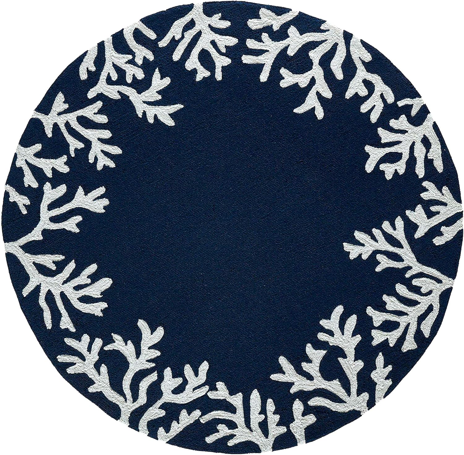 Liora Manne CAPRI Indoor/Outdoor Handmade Synthetic Blend Durable Area Rug - Traditional Border Coastal Beach Accent (Coral Border Navy) (5' Round)