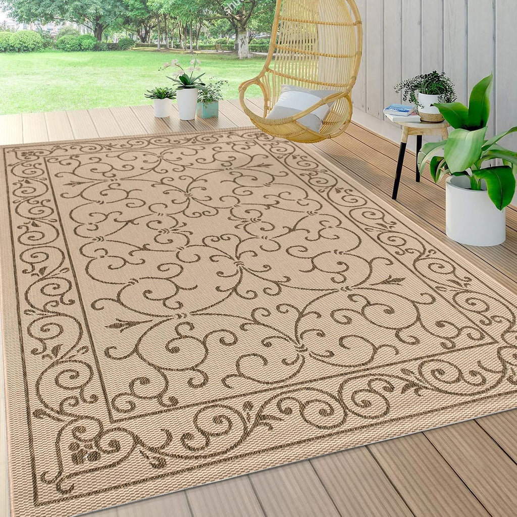 JONATHAN Y SMB106A-3 Charleston Vintage Filigree Textured Weave Indoor/Outdoor Beige/Brown 3 ft. x 5 ft. Area Rug, Classic,Easy-Cleaning,HighTraffic,LivingRoom,Backyard, Non Shedding