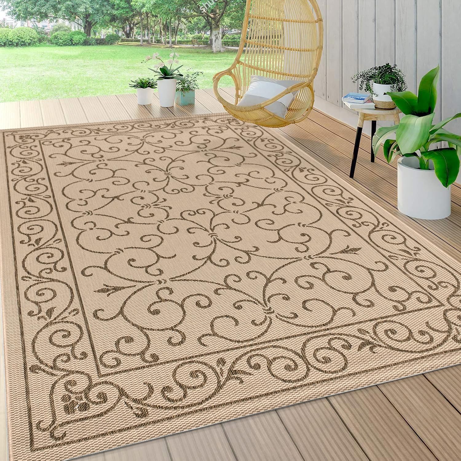 JONATHAN Y SMB106A-3 Charleston Vintage Filigree Textured Weave Indoor/Outdoor Beige/Brown 3 ft. x 5 ft. Area Rug, Classic,Easy-Cleaning,HighTraffic,LivingRoom,Backyard, Non Shedding