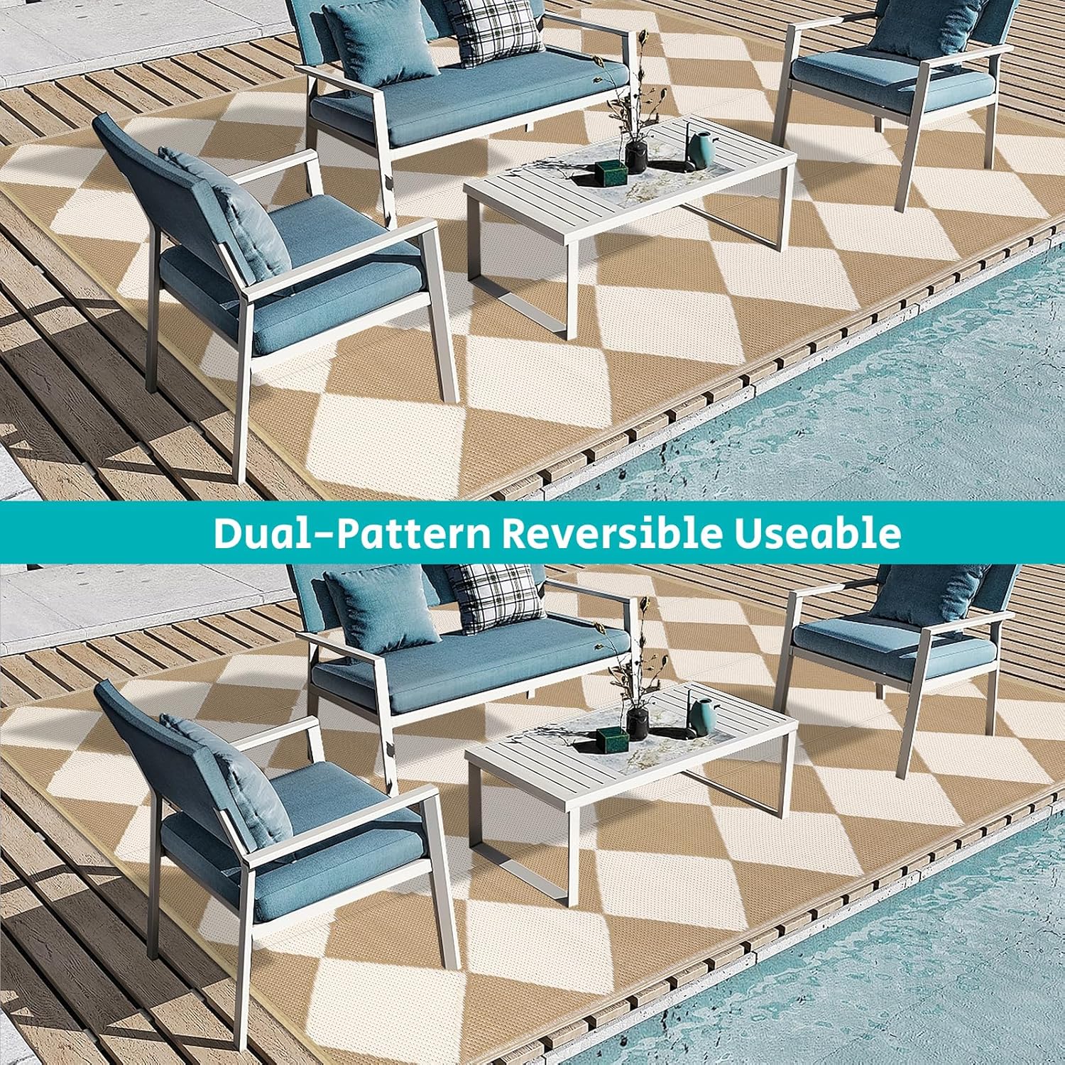 HEBE Outdoor Rug Waterproof 8x10, Plastic Straw Rug Camping Rug, Reversible Outdoor Patio Rugs RV Mat Clearance, Indoor Outside Floor Carpet for Porch,Deck,Camper,Balcony,Backyard