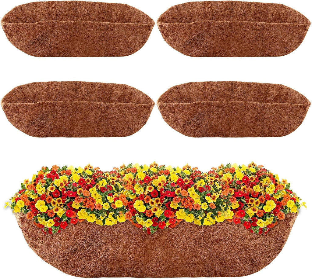 4 Pack Trough Coco Liner 30 Inch Hanging Basket Liners 100% Natural Coconut Husk Liners for Planters Window Box Planter Inserts for Large Pots Trough Planters Outdoor Garden Decoration