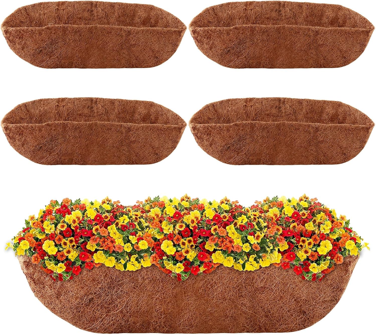 4 Pack Trough Coco Liner 30 Inch Hanging Basket Liners 100% Natural Coconut Husk Liners for Planters Window Box Planter Inserts for Large Pots Trough Planters Outdoor Garden Decoration