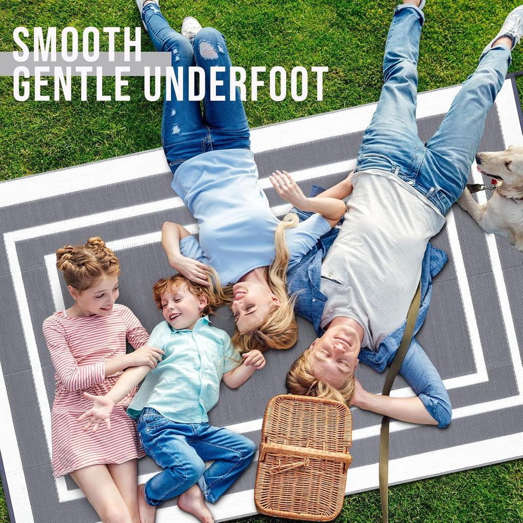 OLANLY Outdoor Rug 8x10 ft Waterproof, Reversible Outdoor Plastic Straw Rug, RV Mat, Indoor Outdoor Carpet Clearance for Patio, Camping, Balcony, Deck, Backyard, Grey & White