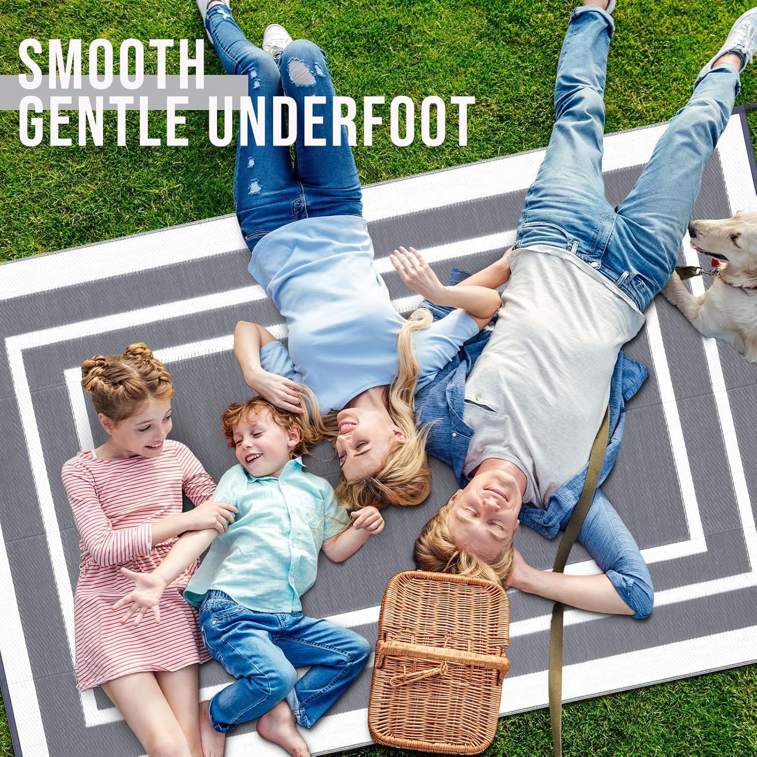 OLANLY Outdoor Rug 8x10 ft Waterproof, Reversible Outdoor Plastic Straw Rug, RV Mat, Indoor Outdoor Carpet Clearance for Patio, Camping, Balcony, Deck, Backyard, Grey & White