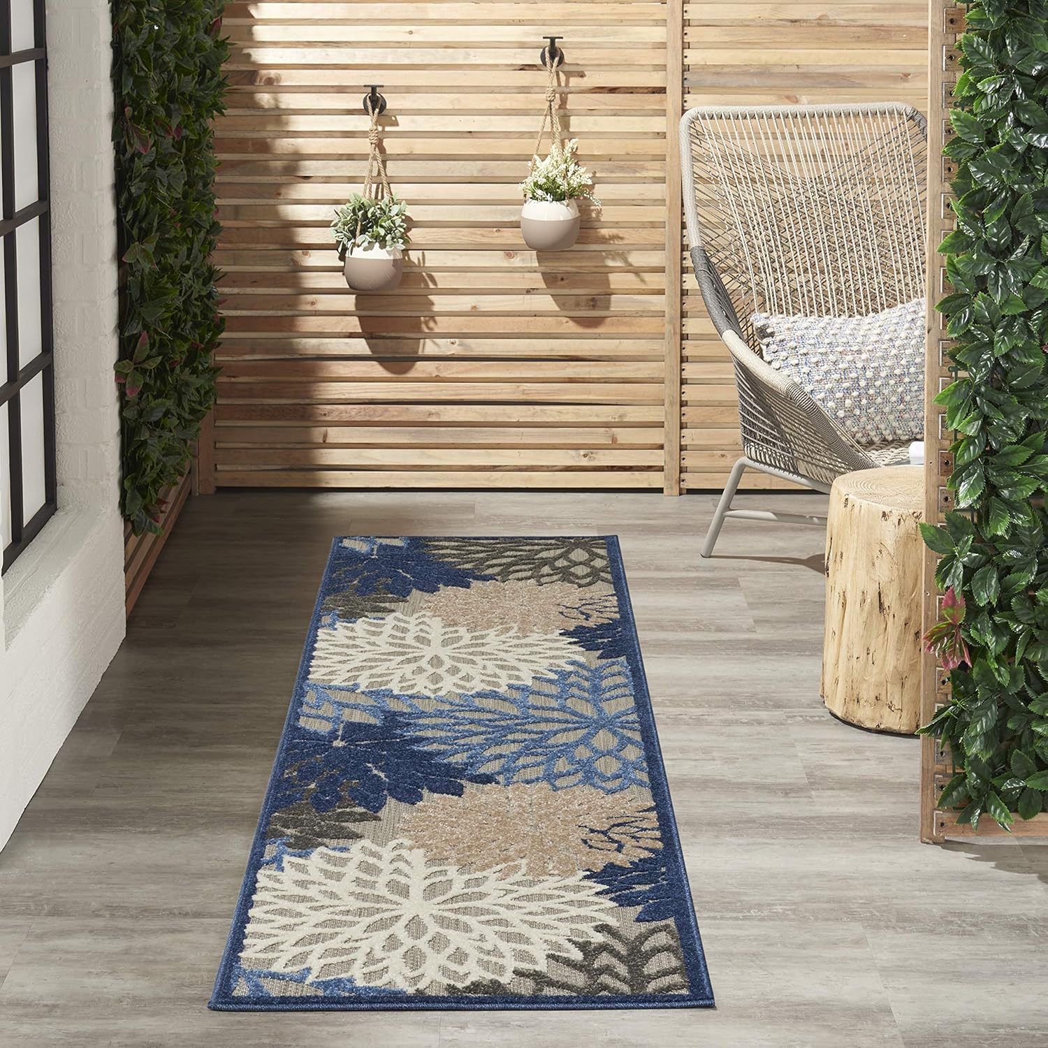 Nourison Aloha Indoor/Outdoor Blue/Multicolor 2' x 6' Area Rug, Tropical, Botanical, Easy Cleaning, Non Shedding, Bed Room, Living Room, Dining Room, Deck, Backyard, Patio (2x6)