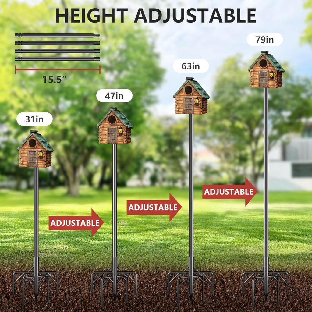Bird Feeder Pole Kit, 79 Inch Bird House Pole for Outdoors Heavy Duty,5 Base Prongs Adjustable Birds Feeder Stand for House