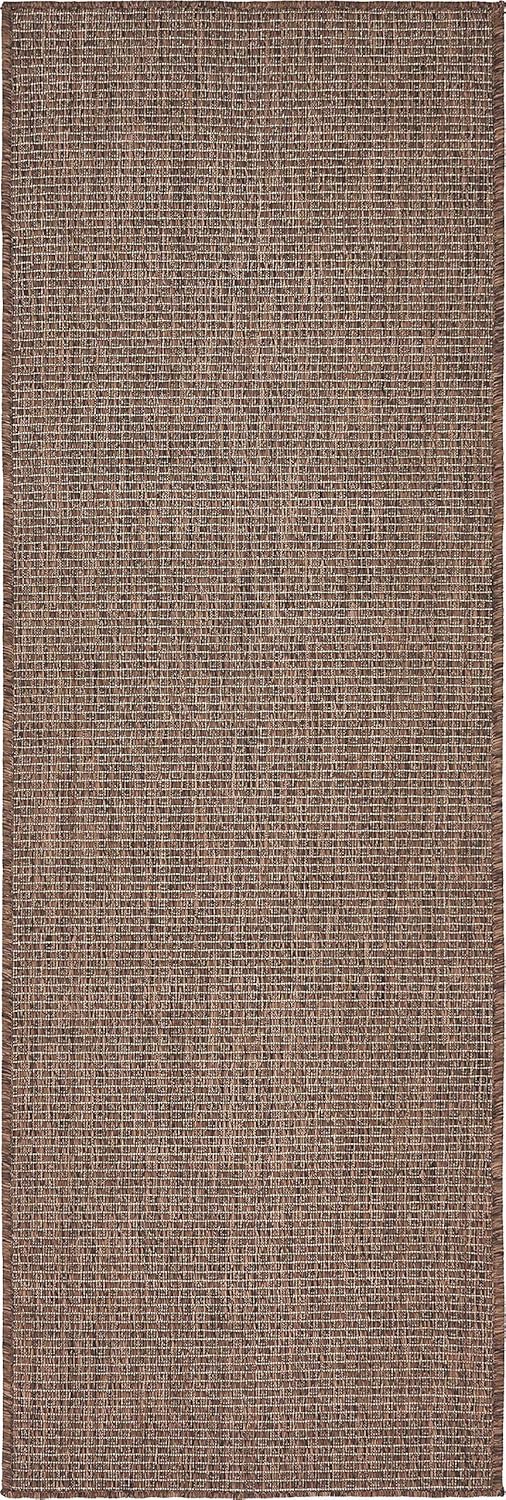 Unique Loom Collection Casual Transitional Solid Heathered Indoor/Outdoor Flatweave Area Rug (2' x 6' 1" Runner, Light Brown/Ivory)
