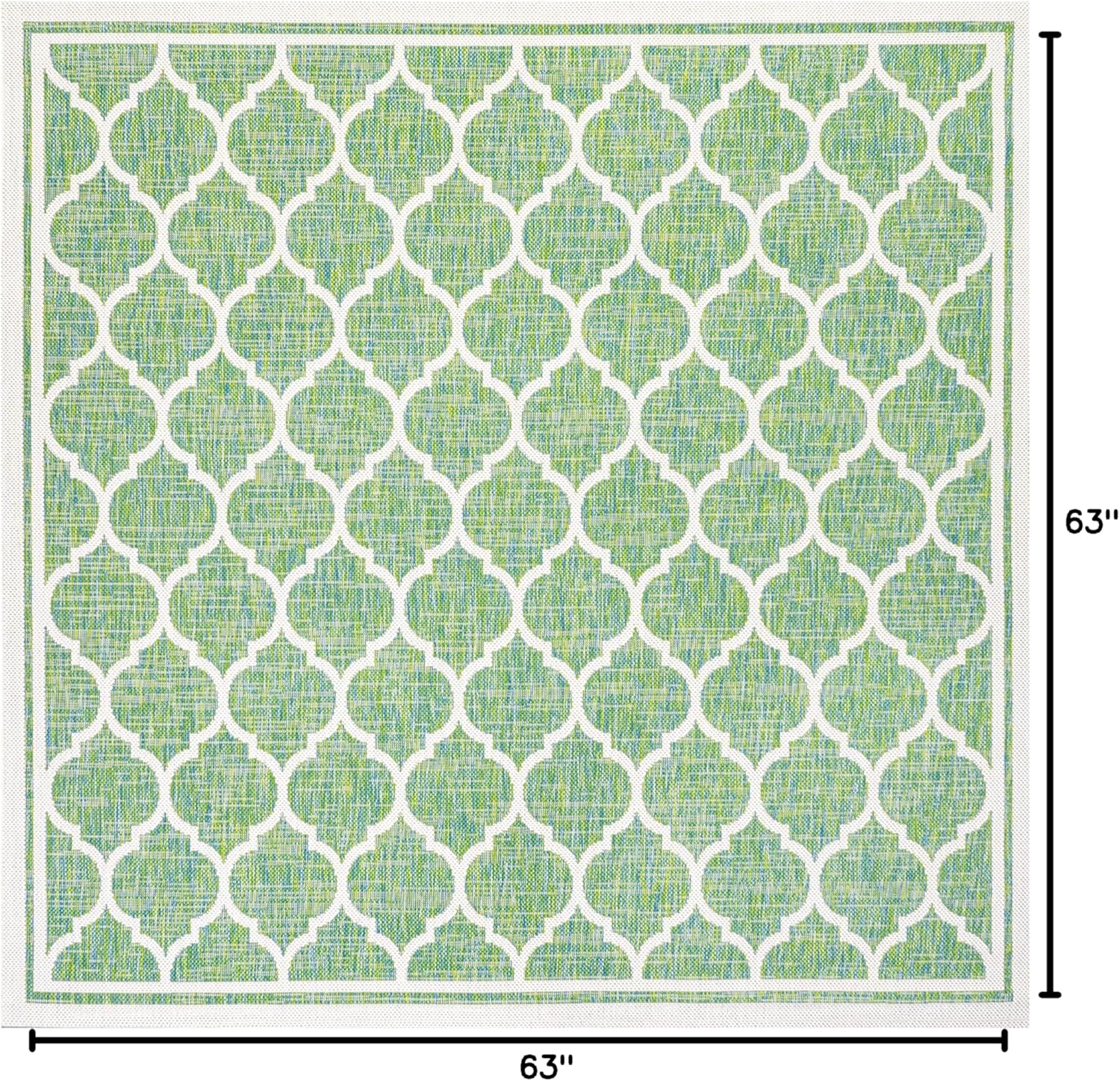 Eyely BMS109I-5SQ Santa Monica Trebol Moroccan Trellis Textured Weave Indoor/Outdoor Area Rug Coastal;Bohemian, Bedroom, Backyard, Patio, Easy-Cleaning, Non-Shedding, 5' Square, Cream/Green